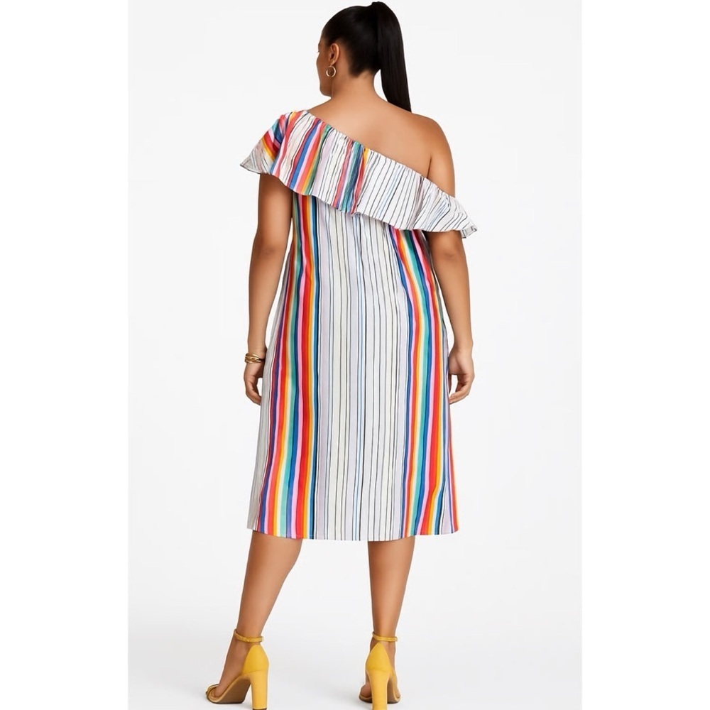 Rachel Rachel Roy Rainbow Stripe One Shoulder Midi Dress - Size 2X - Picture 2 of 8